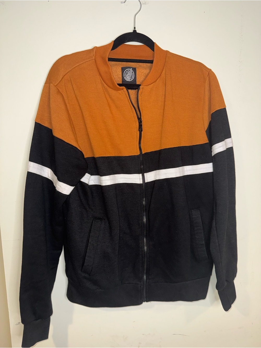 Hopenlife Men’s L Orange Black Colorblock Bomber Track Jacket